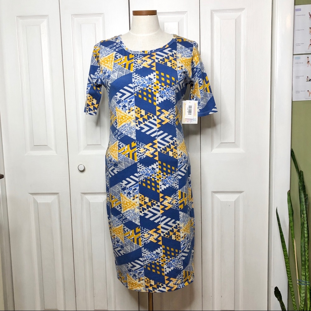 NWT Lularoe blue cotton geometric patterned Julia